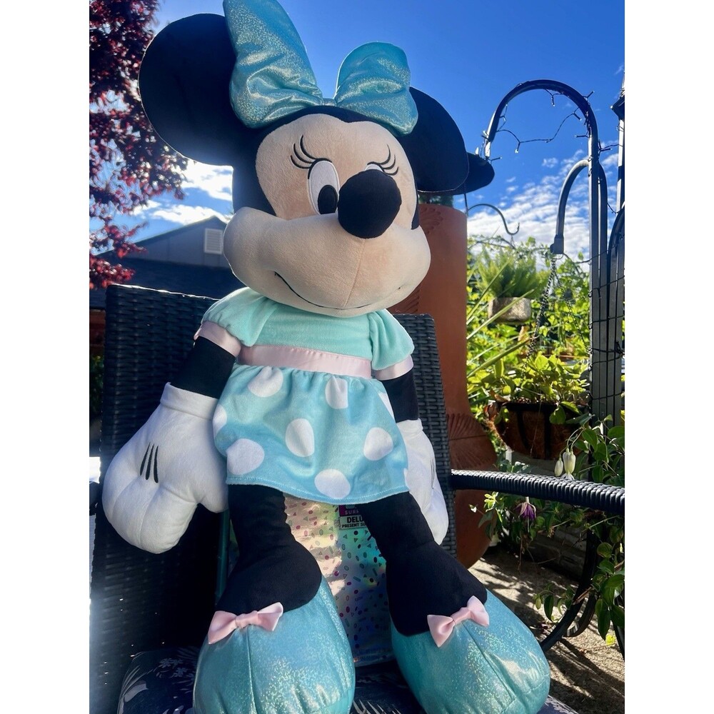 2020 GIANT Plush Minnie Mouse Disney Teal Dress Polka Dot JUMBO Stands 3’ Tall